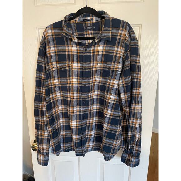 Lucky Brand XXL Womens Button Up Top Long Sleeve Flannel 100% Cotton Blue Yellow - Picture 1 of 12